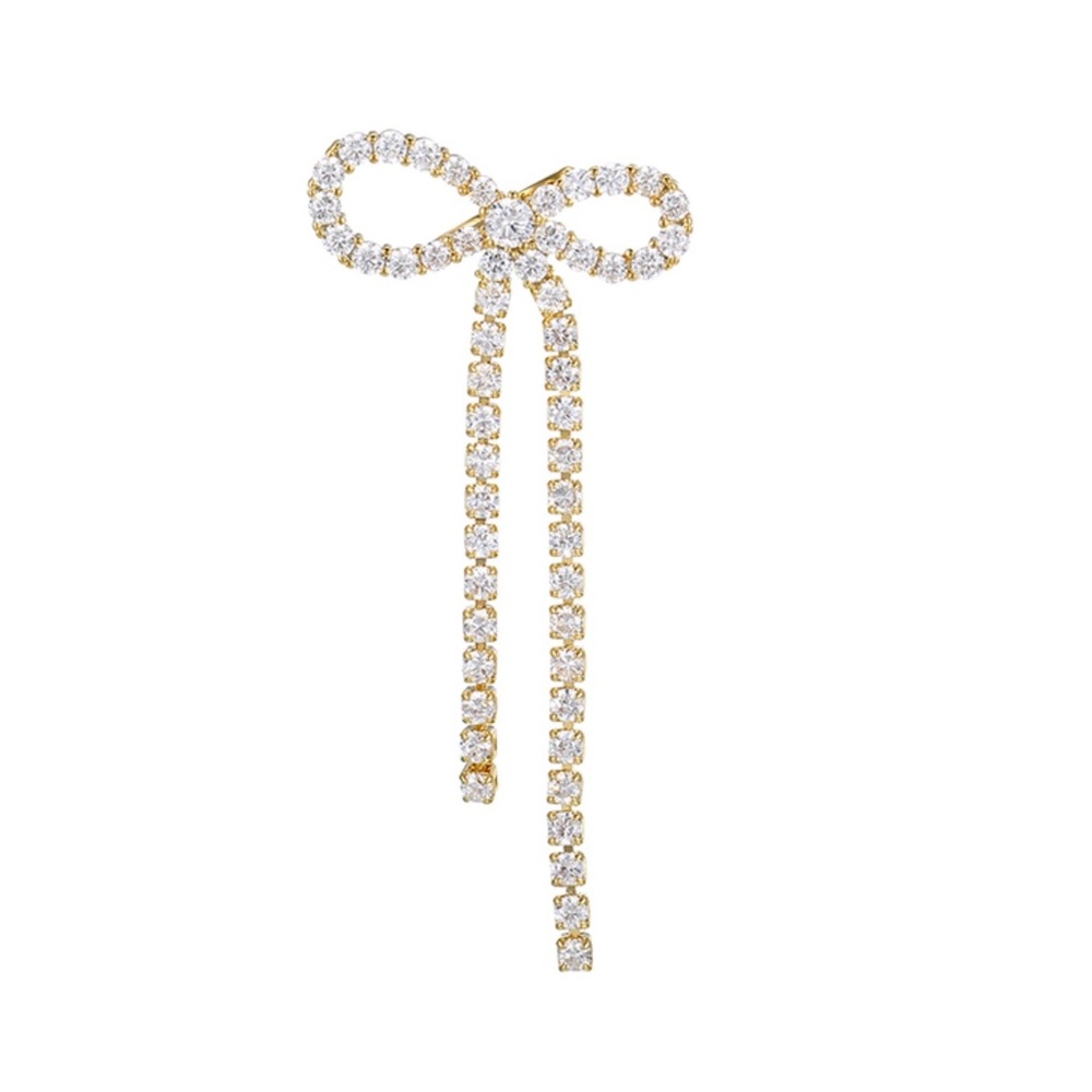 Ribbon Bow Ear Cuff 14k Gold Plated CZ Stone Luxury Jewelry